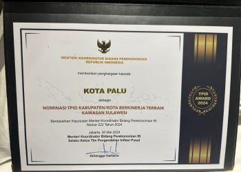 Kota Palu Raih Penghargaan TPID Berkinerja Terbaik Kawasan Sulawesi