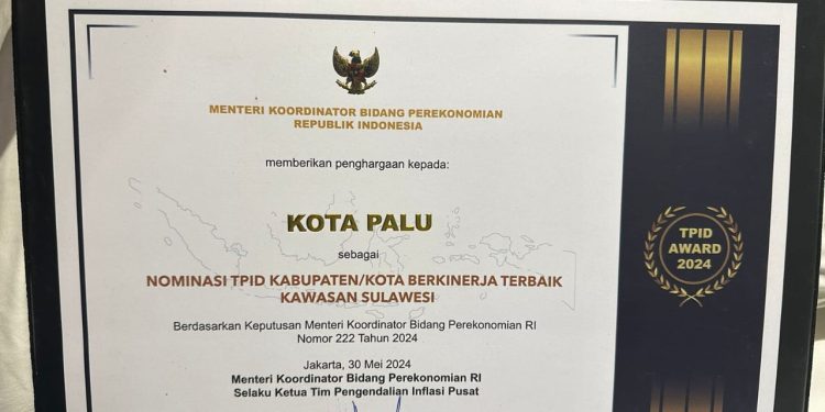 Kota Palu Raih Penghargaan TPID Berkinerja Terbaik Kawasan Sulawesi