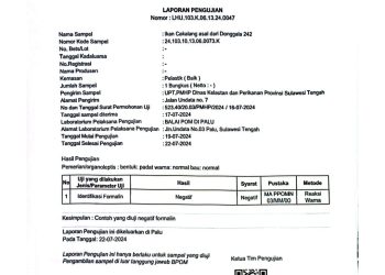 Laporan Pengujian Ikan di Pasar Masomba Kota Palu: Bebas dari Kandungan Formalin